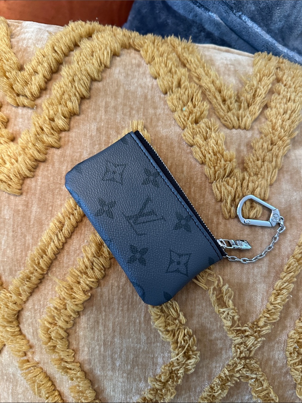 Luxury inspired Gray and Black Zip cardholder with chain